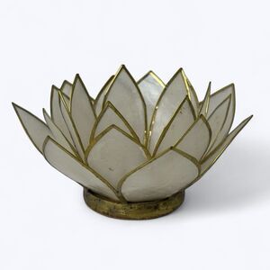 Capiz Shell Lotus‎ Tealight Candle Holder Cork Bottom Brass Trim Delicate